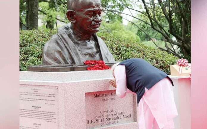 PM Modis Message Of Peace As He Unveils Gandhi Statue In Japans Hiroshima
