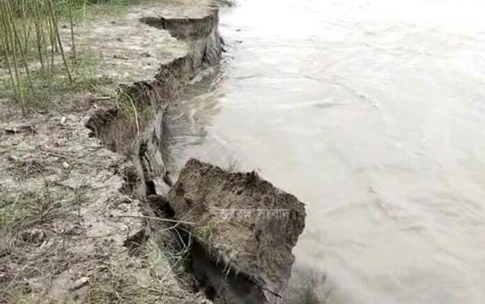 land under the river due to erosion of the Ganga