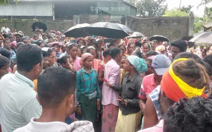 labor protests in Bamondanga tea garden in Nagrakata,