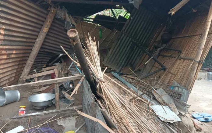 houses damaged by elephant attack in Meteli Block