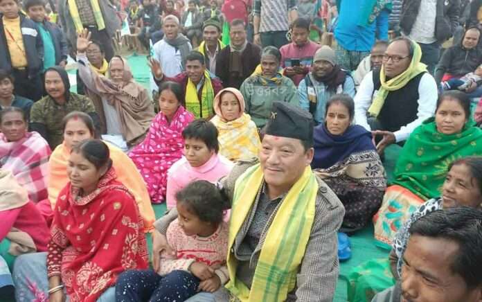 Gurung on the stage of the United Front for Separate States, demanding a separate state