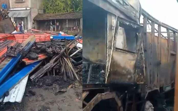 Fire in 3 lorries loss Rs 4 crore